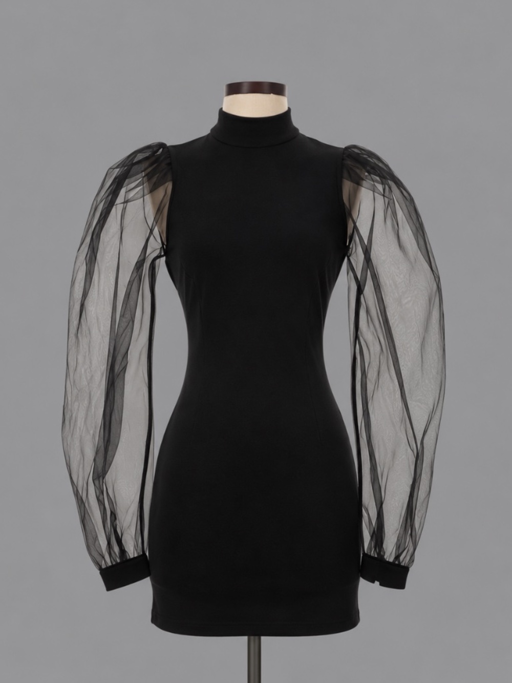 NBD Black Sheer Puff Sleeve Mini Dress – Size S